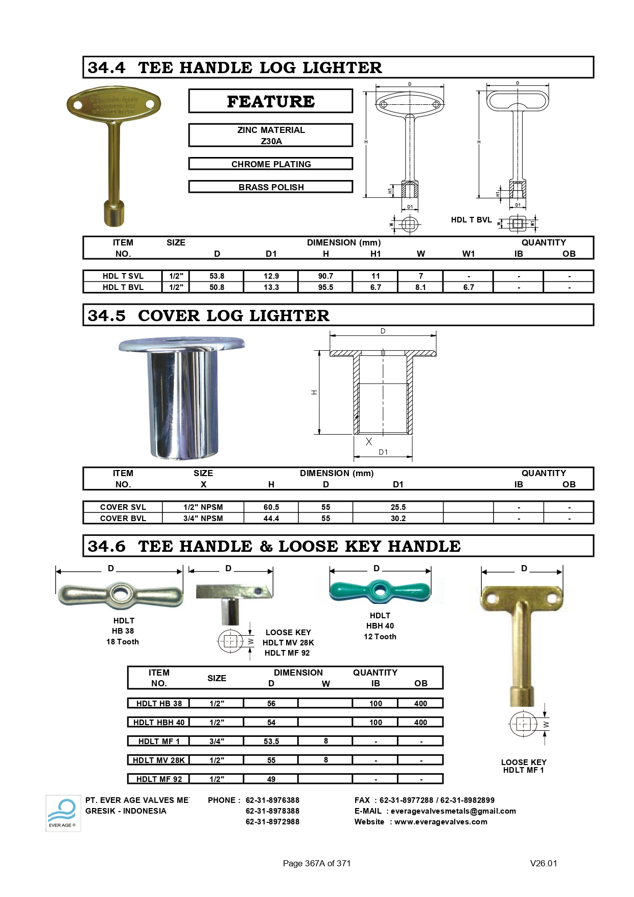 CROSS HANDLE - TEE HANDLE & LOOSE KEY
